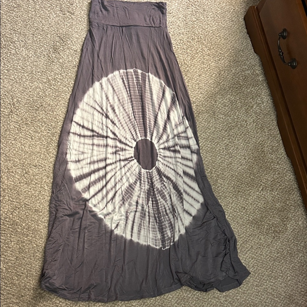 Women Swim Beach Cover-Up Gray Tie-Dye Boho Maxi Skirt/Dress S